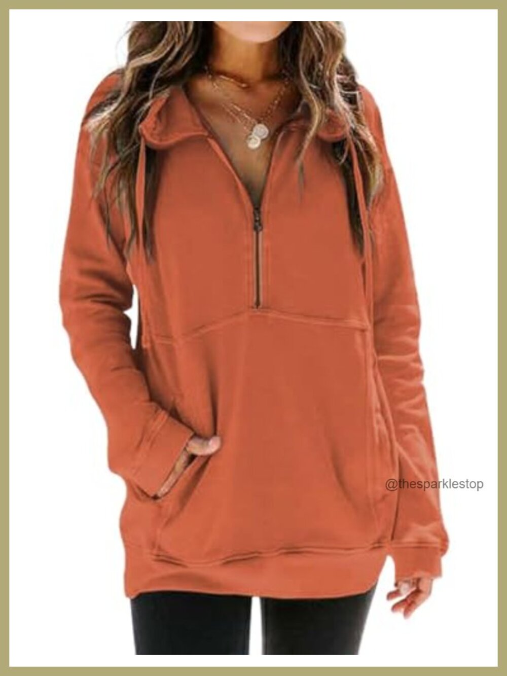 Oversized Half Zip Sweatshirt Pullover Drop Shoulder Pockets Women's